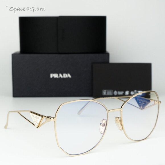BRAND NEW Prada Women Sunglasses Gold Blue Light Filter Geometric PR57YS ZVN08N - Picture 3 of 10